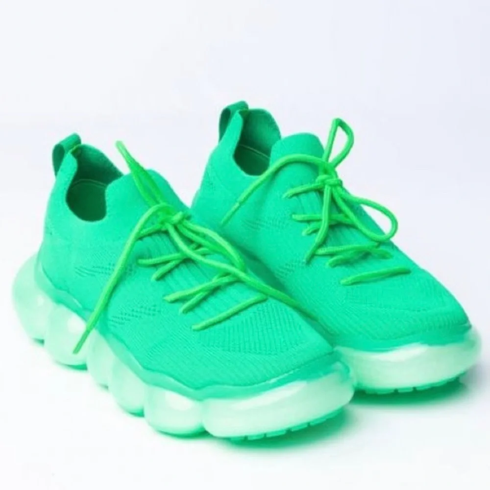 Azalea Wang Green Stretched Fitted Upper Sock Trainer Retro Fashion Snea…